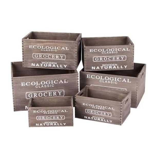 6er Set Holzkisten shabby "Grocery"